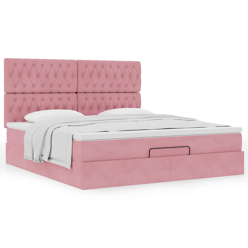 Vetonek Estructura de cama otomana colchones terciopelo rosa 180x200cm