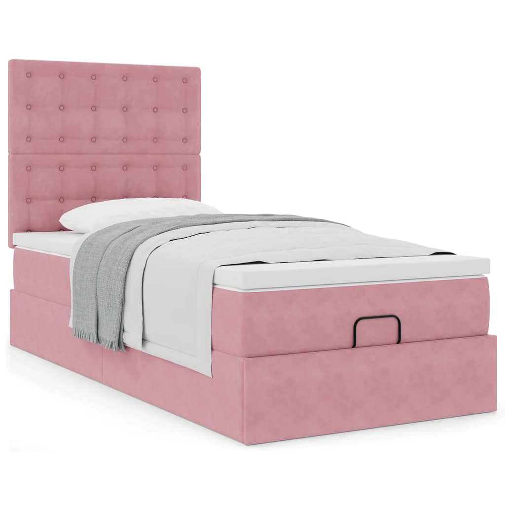 Vetonek Estructura cama otomana con colchones terciopelo rosa 90x190cm