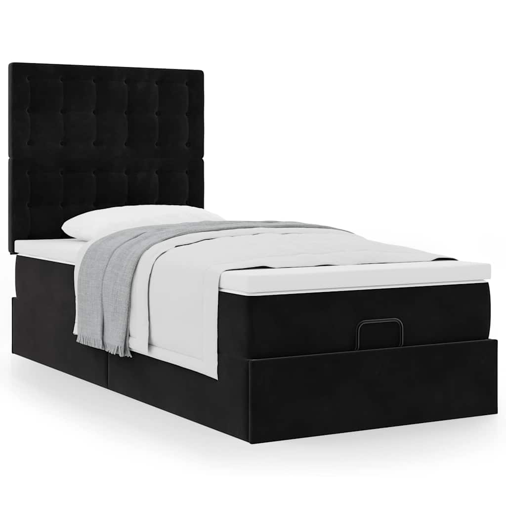 Vetonek Estructura cama otomana colchones terciopelo negro 90x200 cm