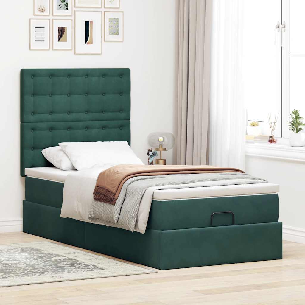 Otomana bed structure mattresses dark green velvet