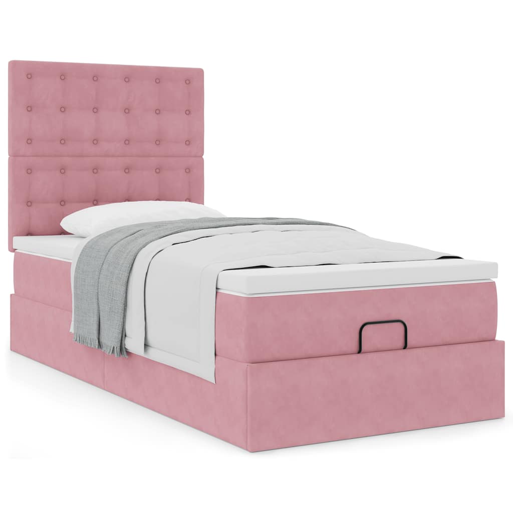 Vetonek Estructura de cama otomana colchones terciopelo rosa 100x200cm