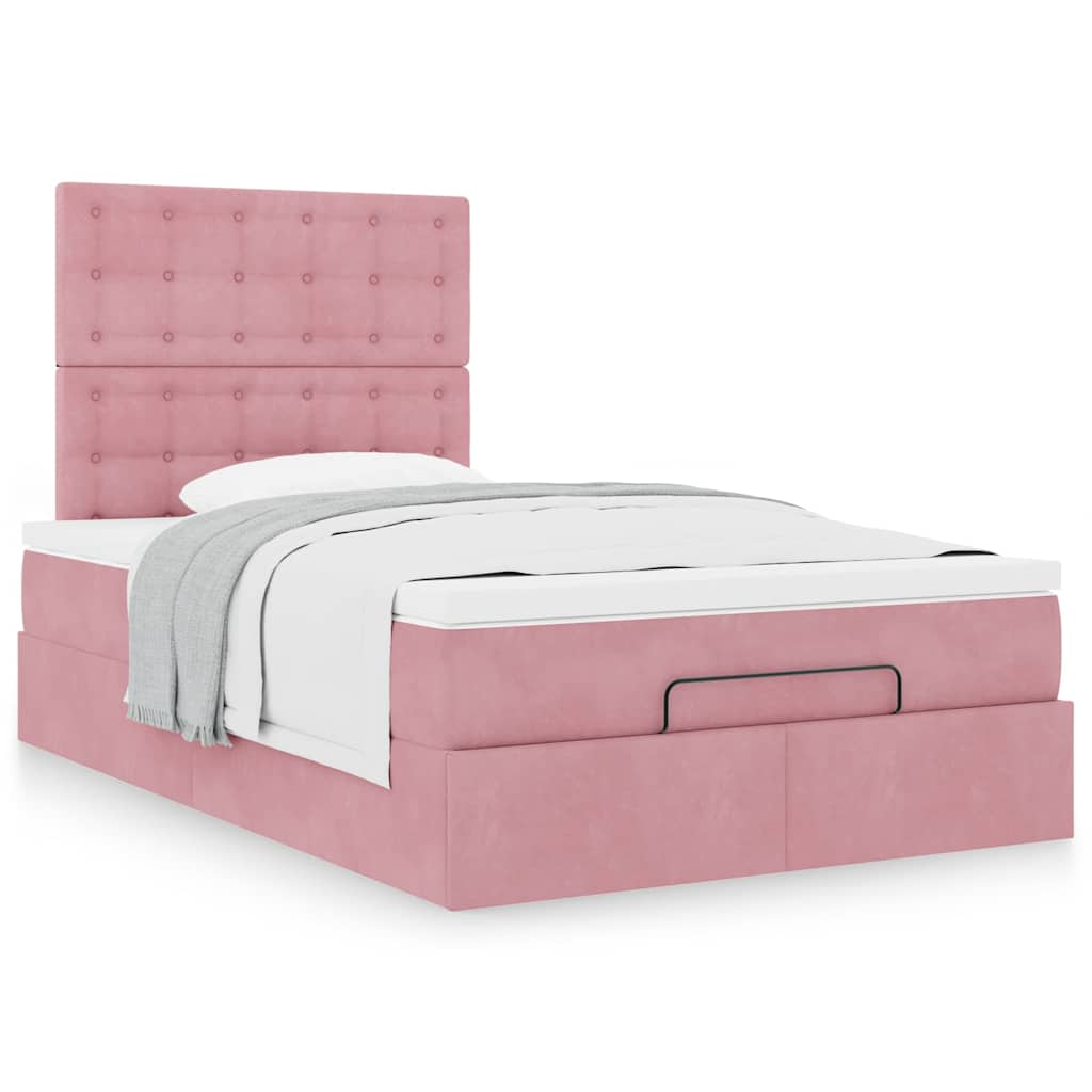 Vetonek Estructura cama otomana colchones terciopelo rosa 120x190 cm