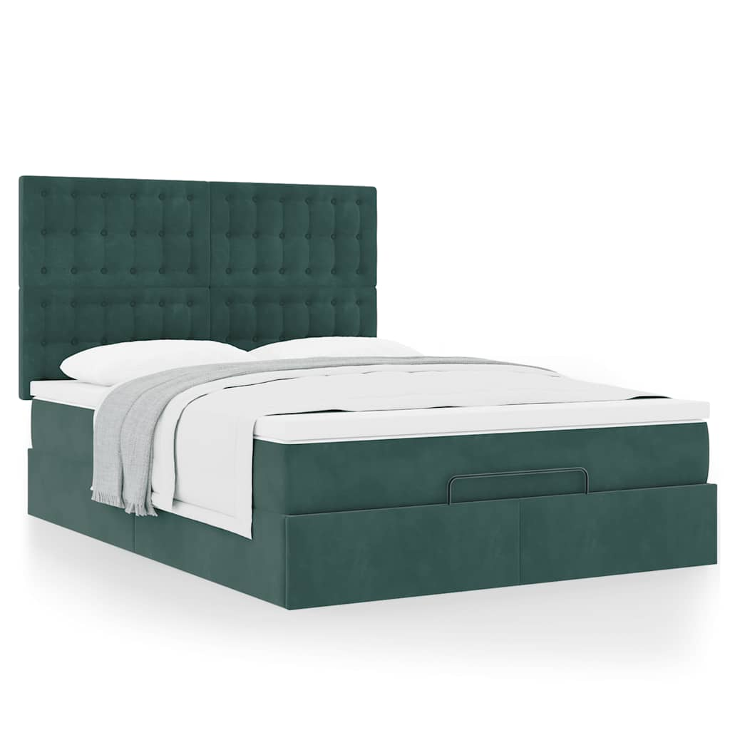 Vetonek Estructura de cama otomana con colchones verde oscuro 140x200cm