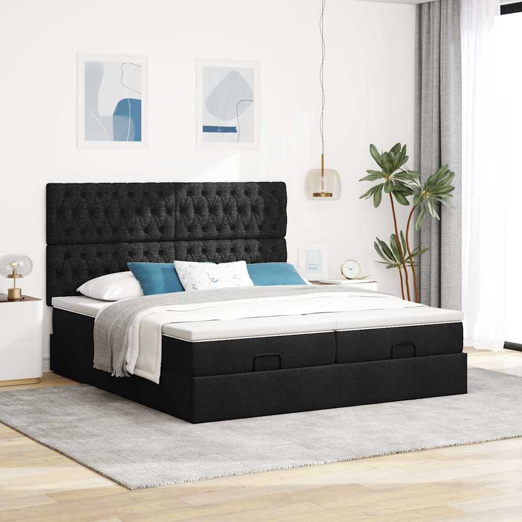 Ottoman bed structure with 180x200cm black fabric mattresses