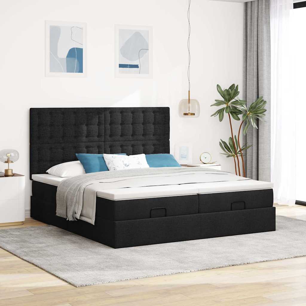 Ottoman bed structure with 180x200cm black fabric mattresses