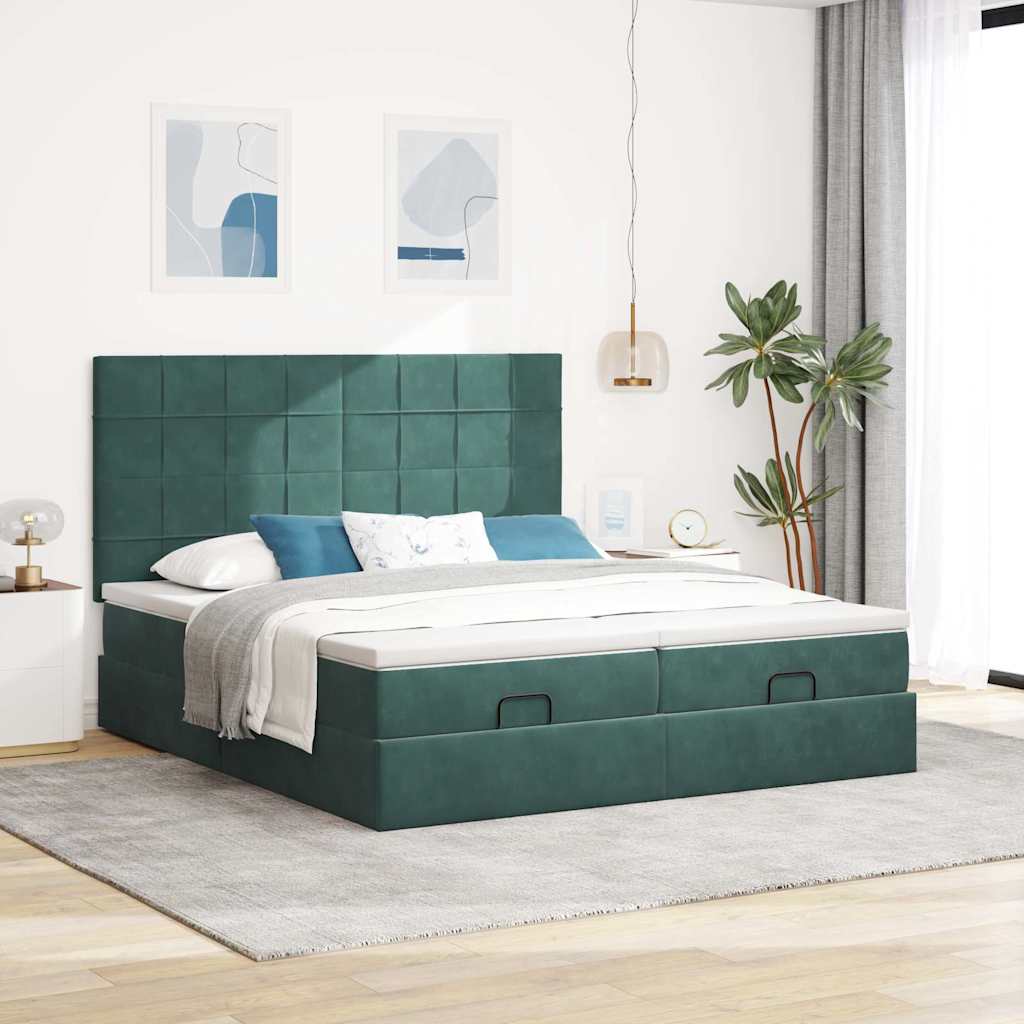 Otomana bed structure mattresses dark green velvet