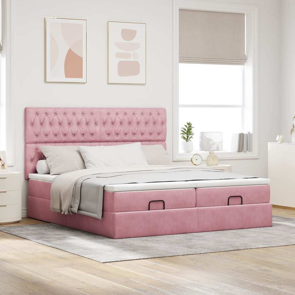 Ottoman Bed Structure Mattresses Pink velvet 180x200cm