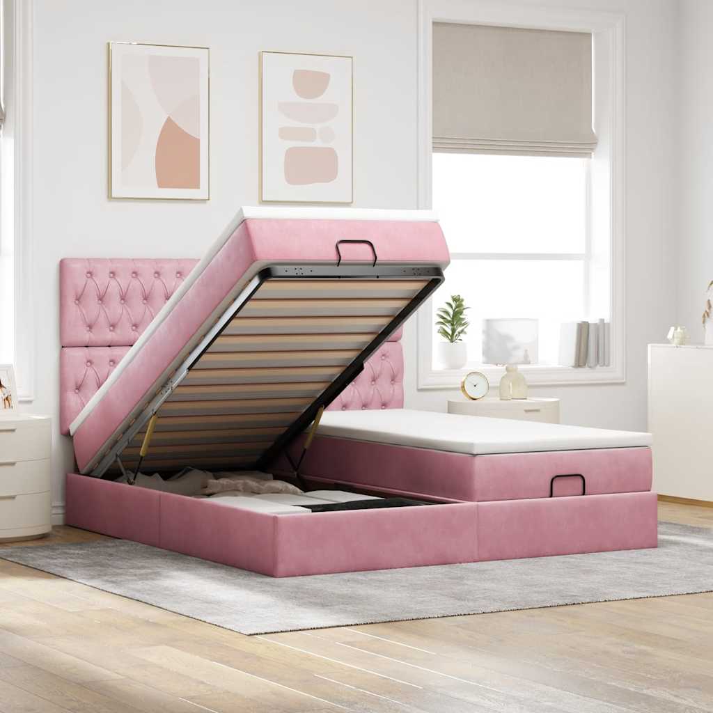 Vetonek Estructura de cama otomana colchones terciopelo rosa 180x200cm