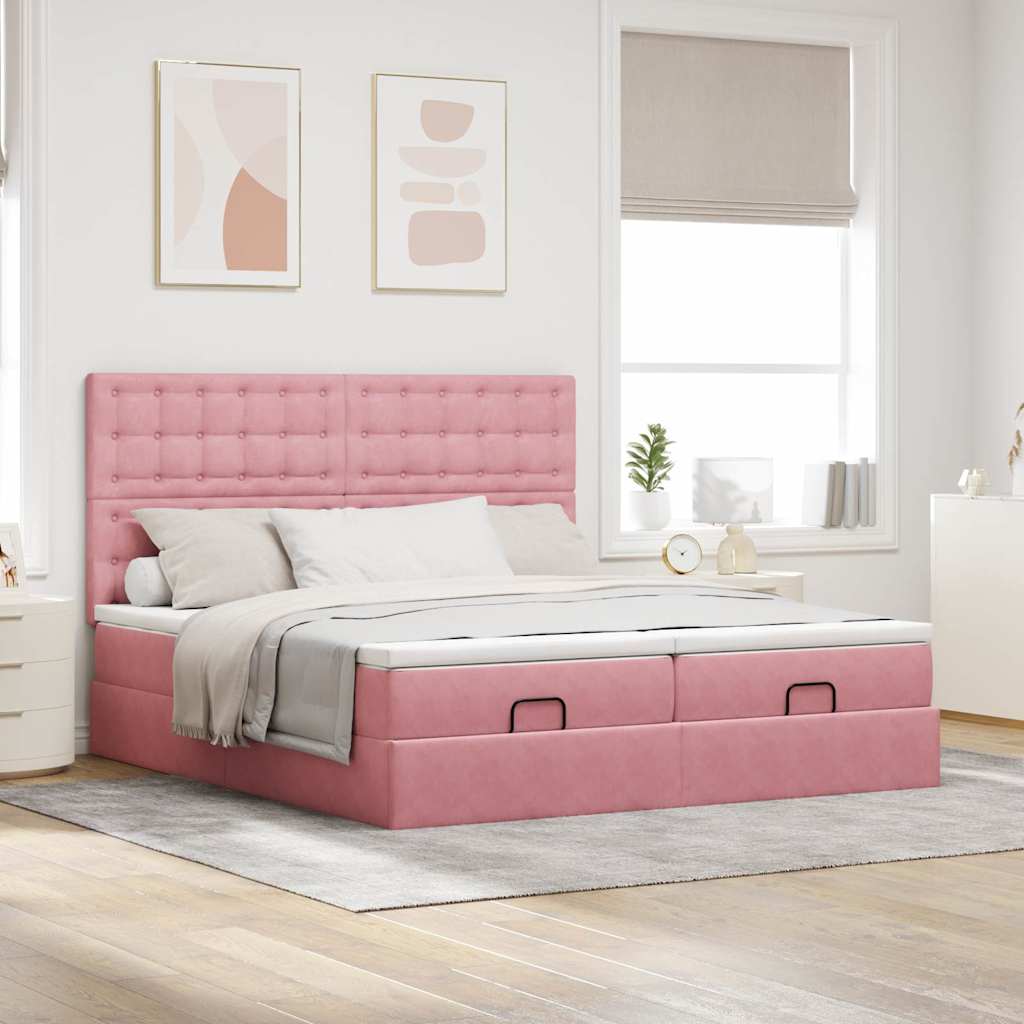 Ottoman Bed Structure Mattresses Pink velvet 180x200cm