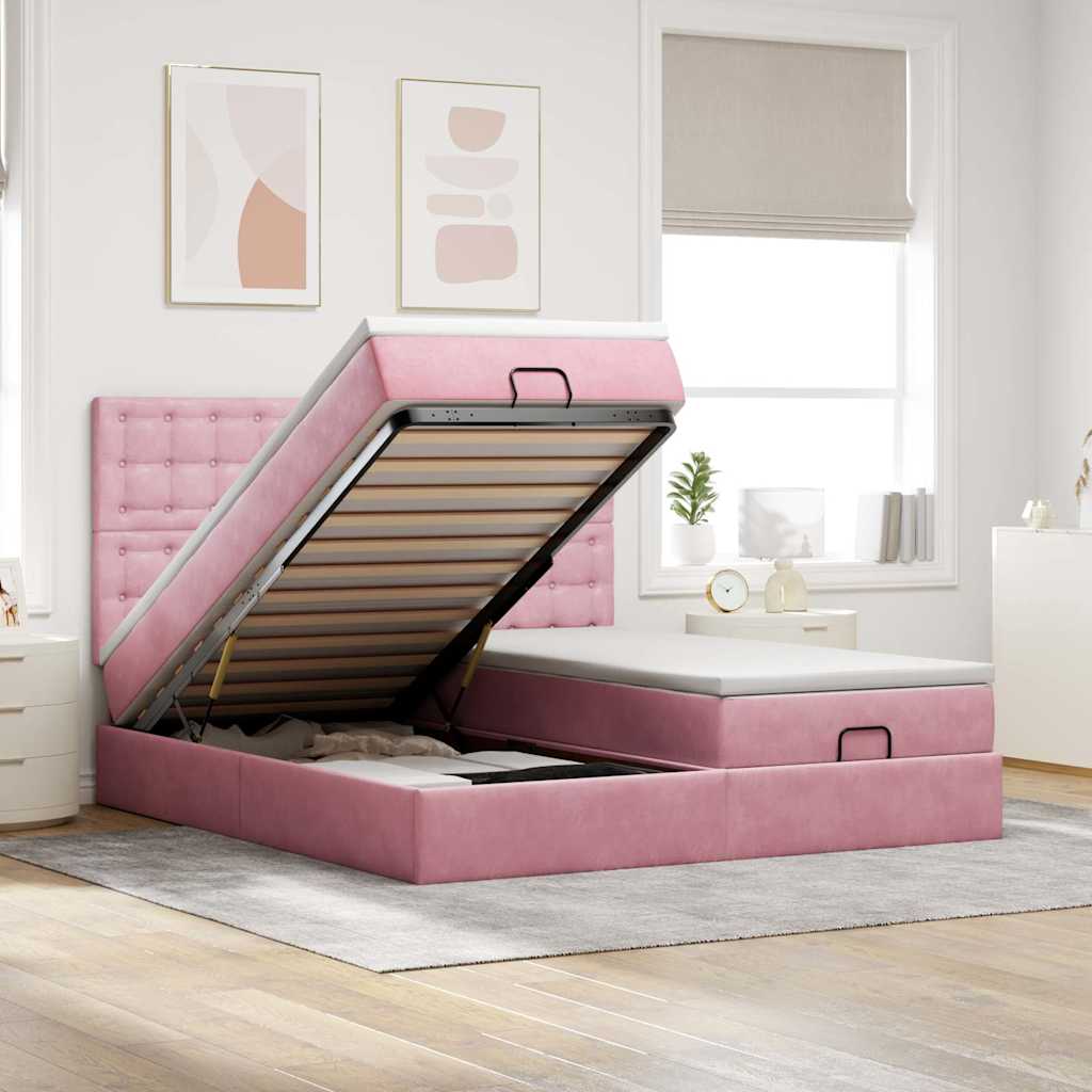 Vetonek Estructura de cama otomana colchones terciopelo rosa 180x200cm