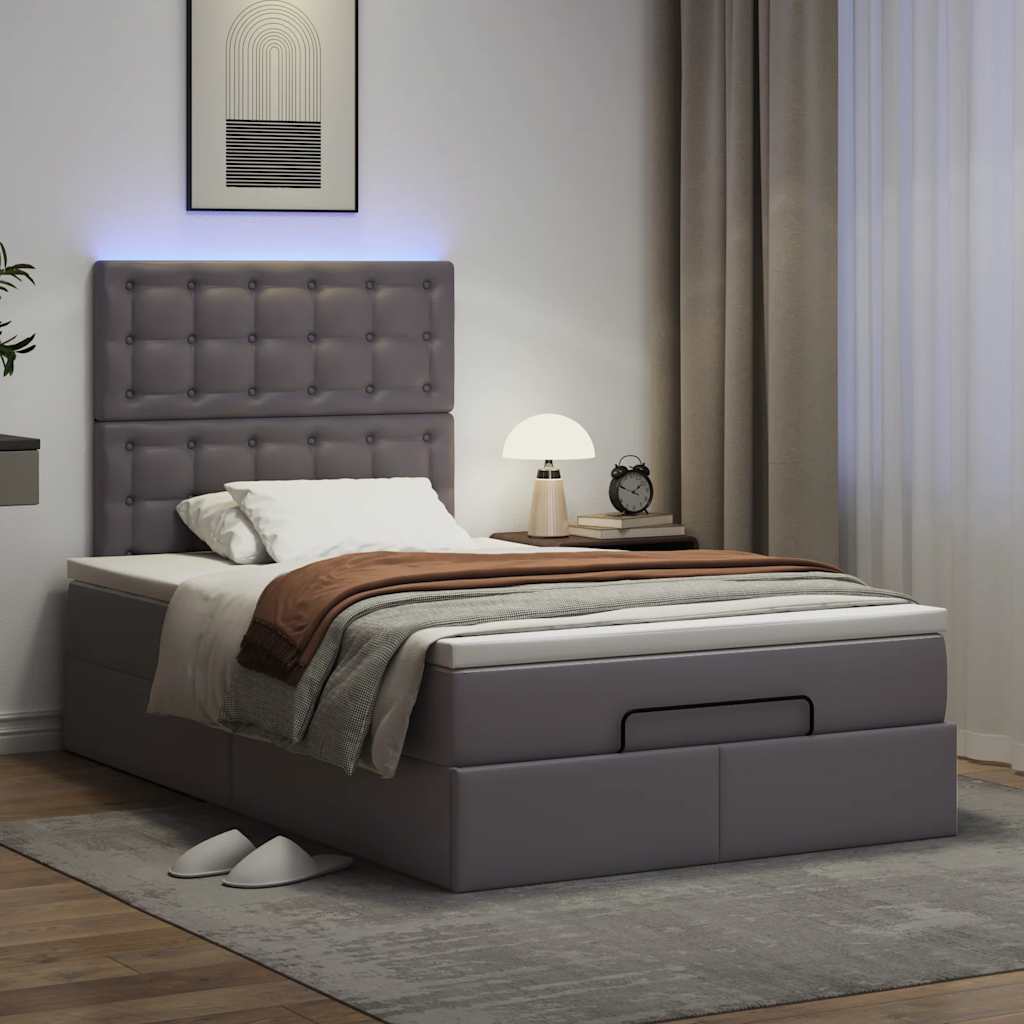 Vetonek Estructura cama otomana colchón gris 120x190 cm cuero sintético