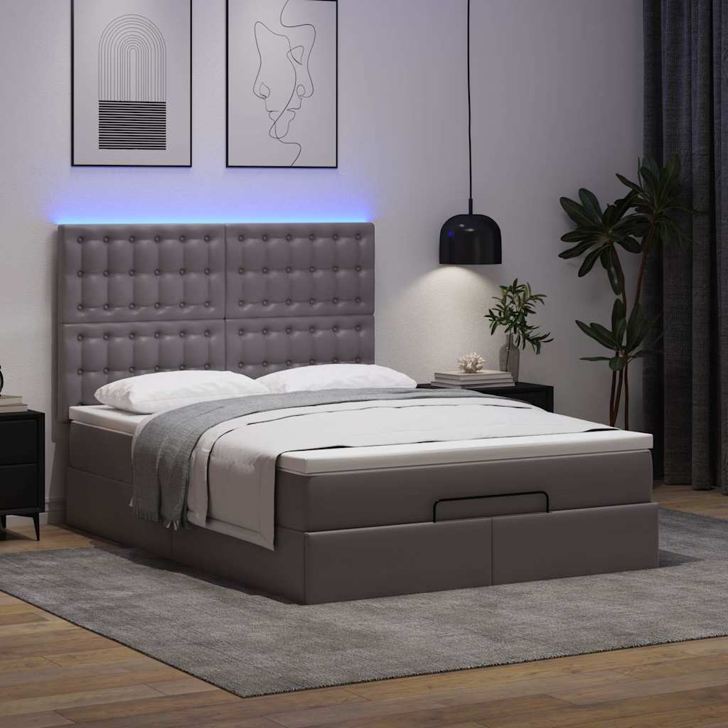 Vetonek Estructura cama otomana colchón gris 140x190cm cuero sintético