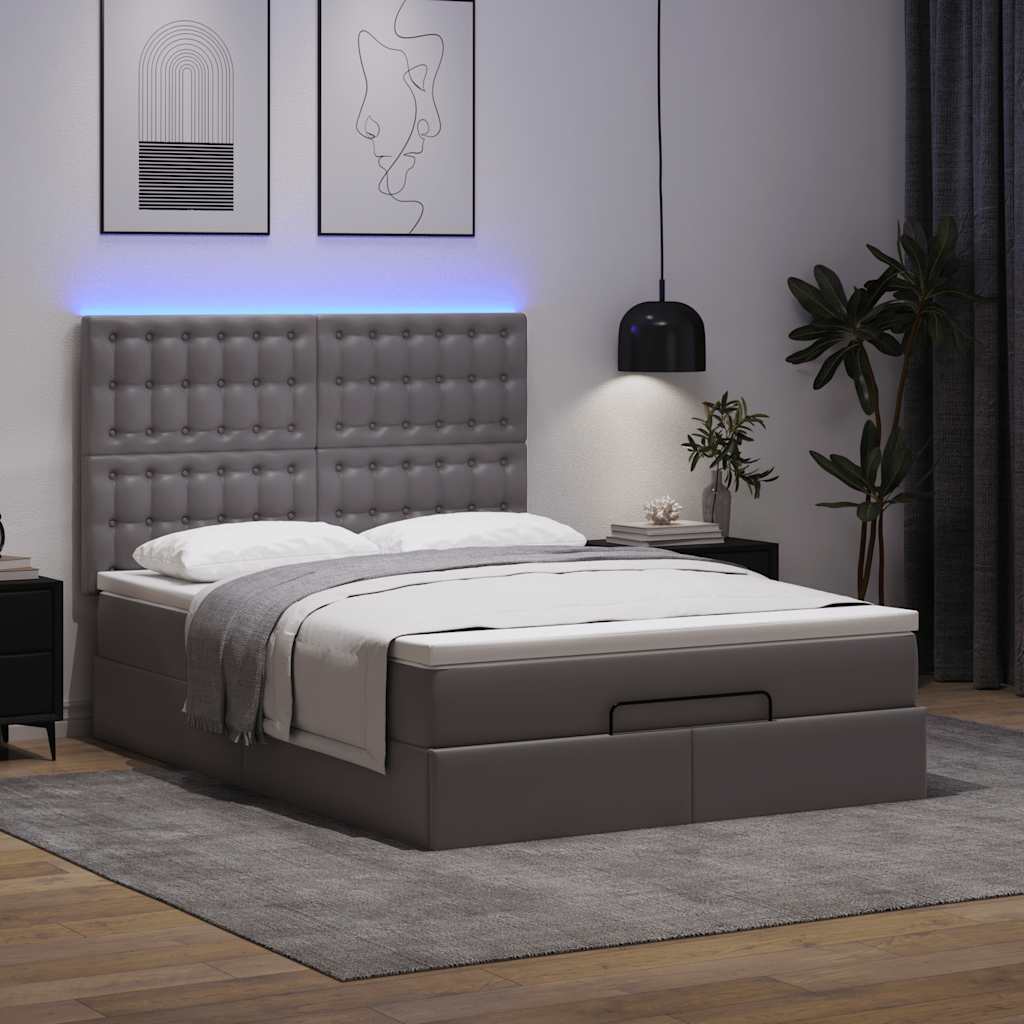 Vetonek Estructura cama otomana colchón cuero sintético gris 140x200cm