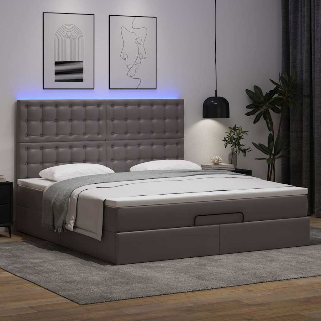 Vetonek Estructura cama otomana colchón cuero sintético gris 160x200cm