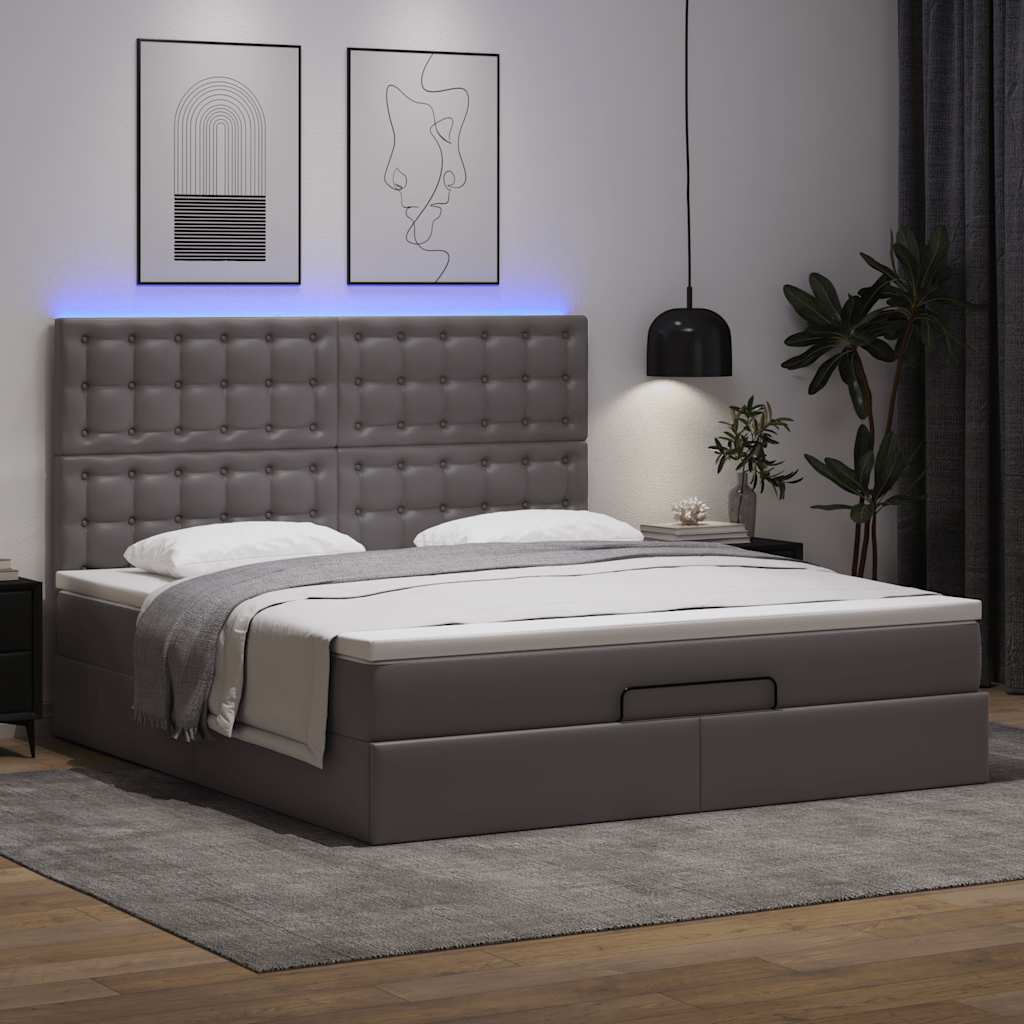 Vetonek Estructura cama otomana colchón cuero sintético gris 180x200cm