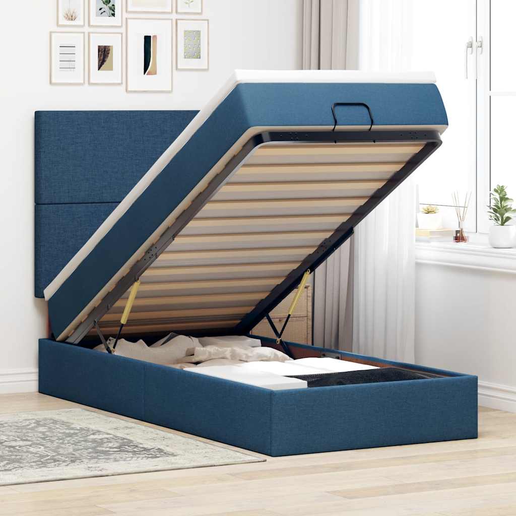 Vetonek Estructura de cama otomana con colchón tela azul 90x190 cm