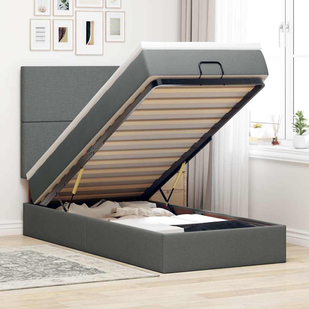 Vetonek Estructura cama otomana colchón tela gris oscuro 90x200cm