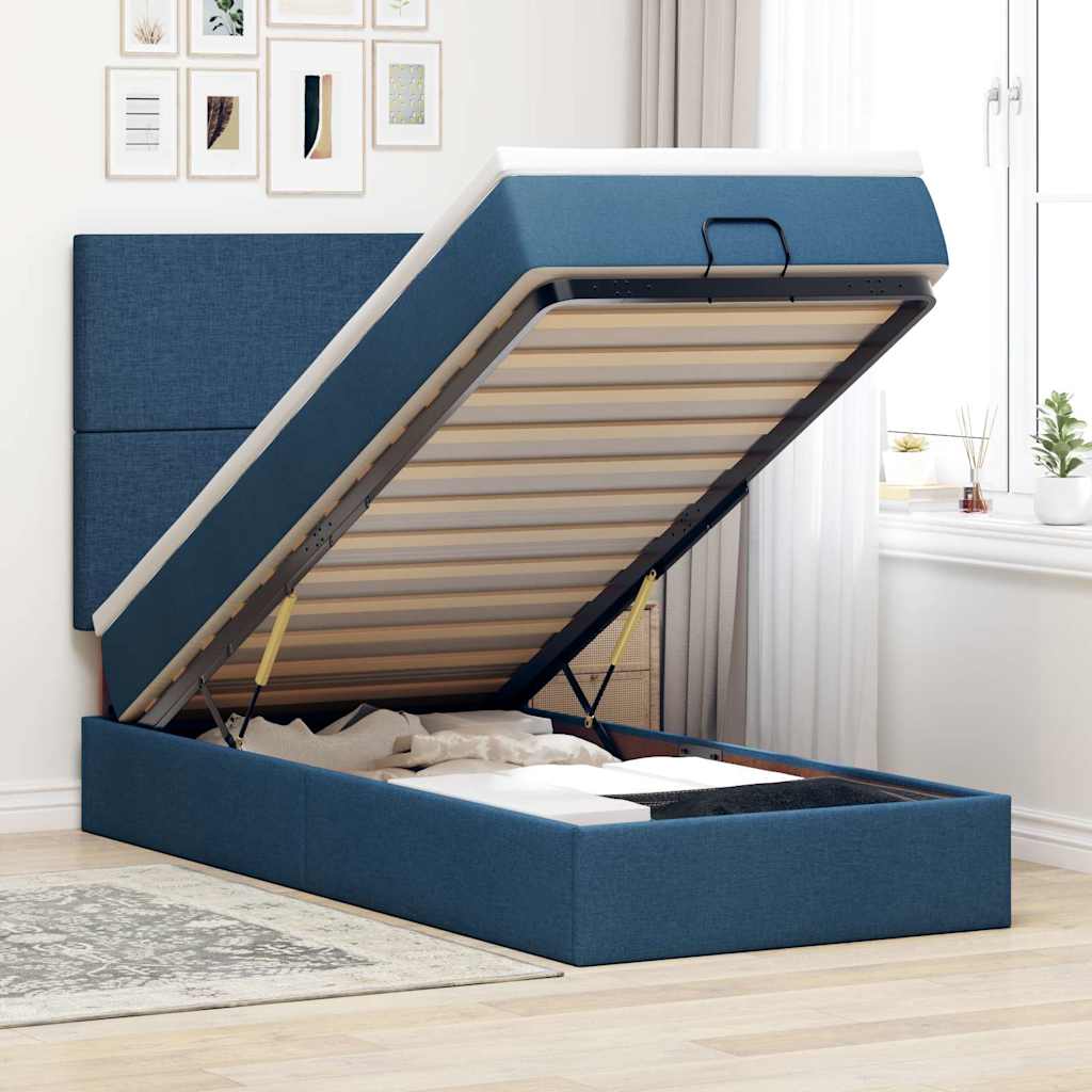 Vetonek Estructura de cama otomana con colchón tela azul 90x200 cm