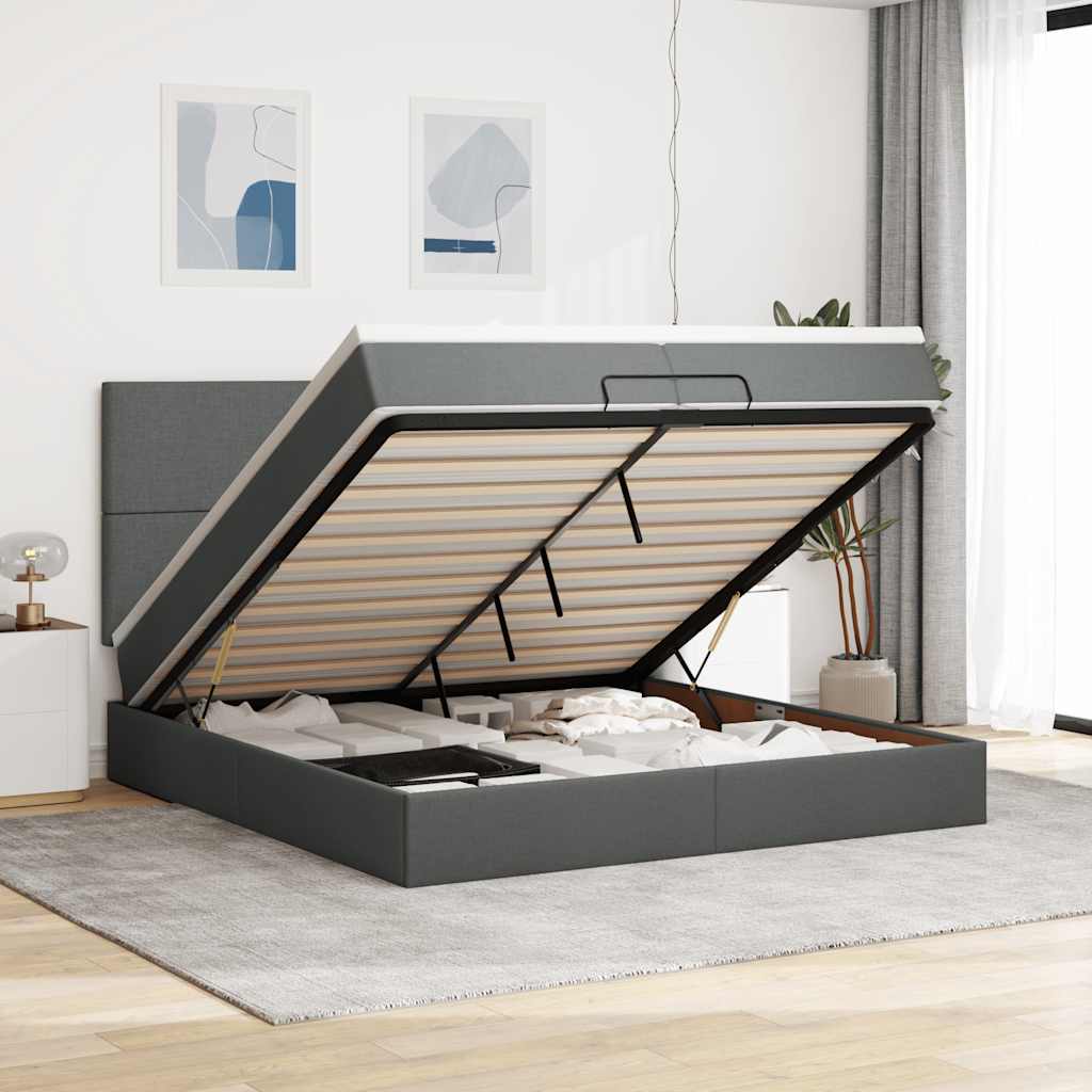 Vetonek Estructura cama otomana colchones tela gris oscuro 200x200cm