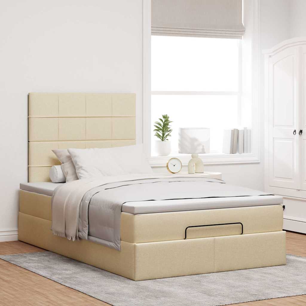 Ottoman bed structure with 120x200 cm cream cloth mattress