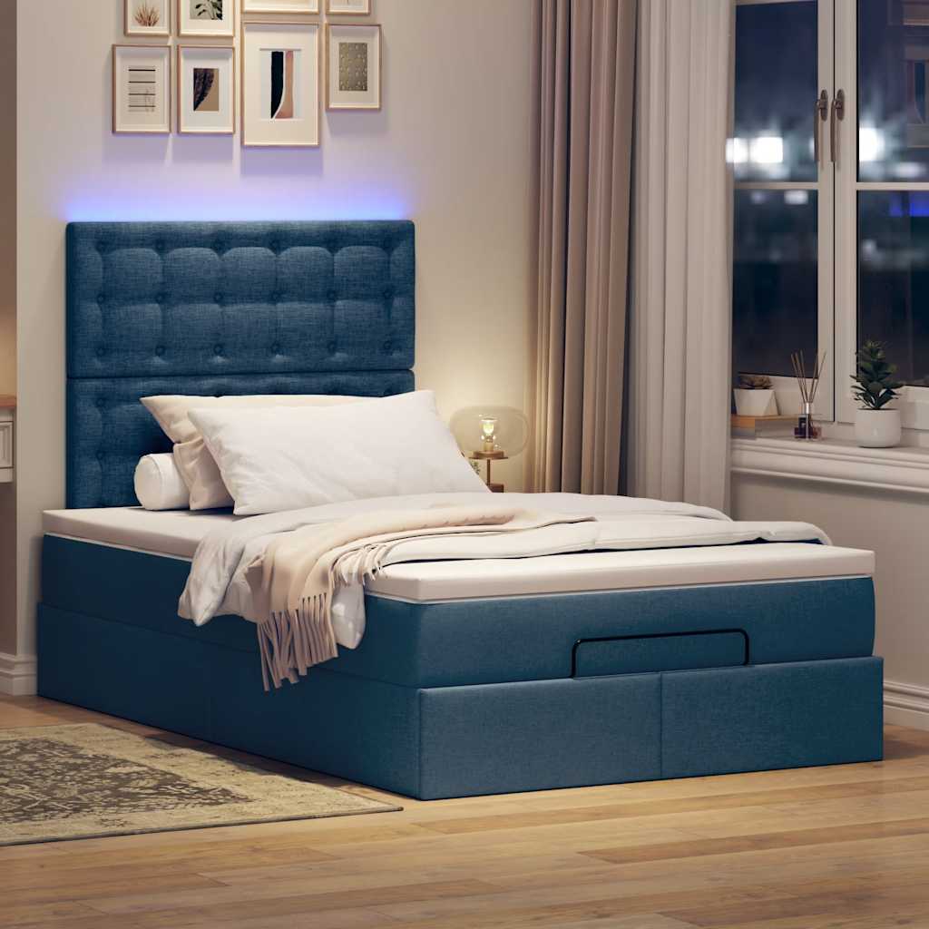 Vetonek Estructura de cama otomana colchón tela azul 120x190 cm