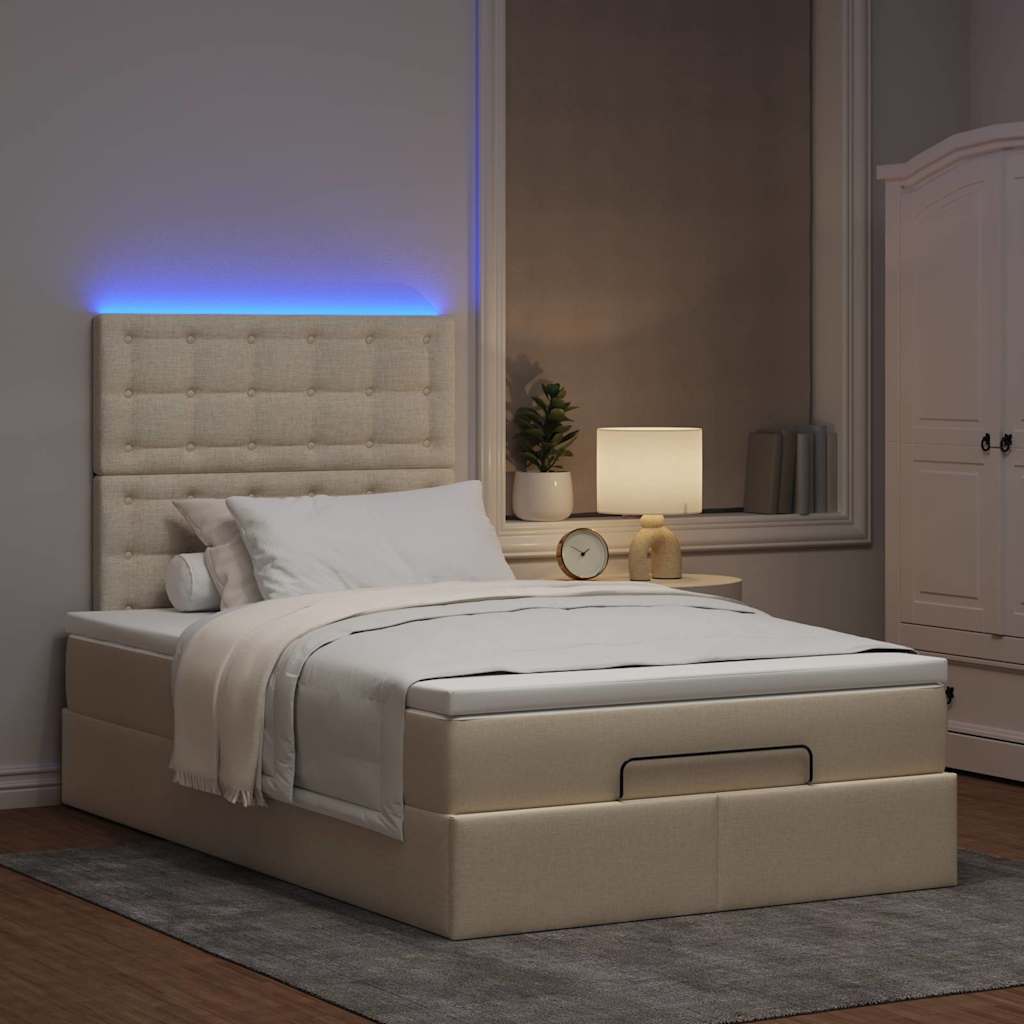 Ottoman bed structure with 120x200 cm cream cloth mattress