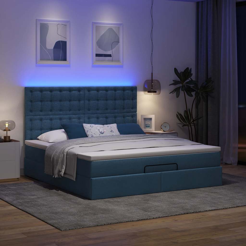 Ottoman bed structure with mattress, blue 180x200cm