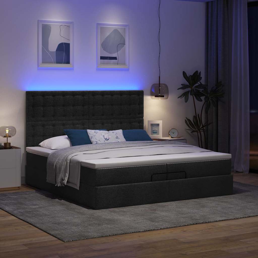 Structure de lit ottoman avec matelas en tissu noir 200x200cm