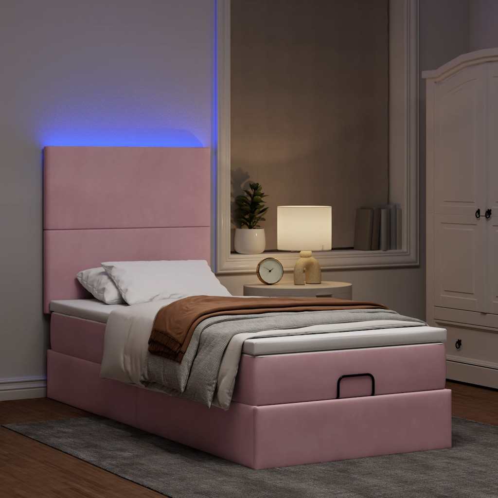 Vetonek Estructura cama otomana colchones terciopelo rosa 80x200cm