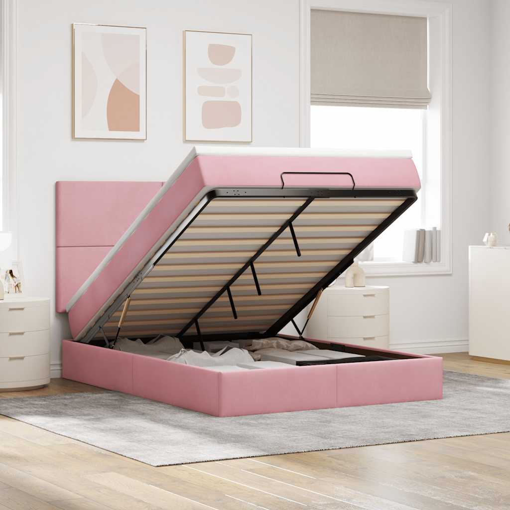 Vetonek Estructura cama otomana colchones terciopelo rosa 140x200cm