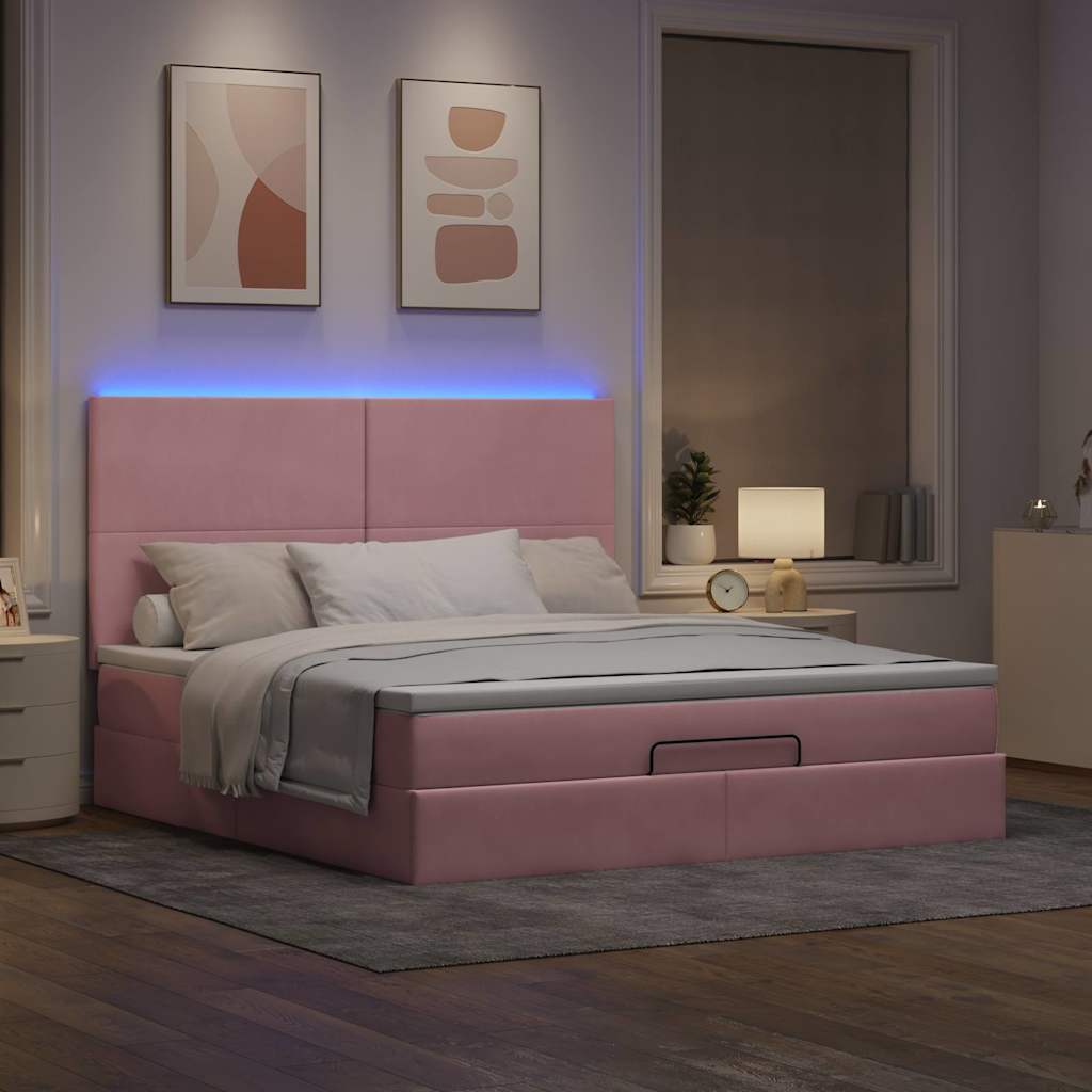 Ottoman Bed Structure Mattresses Pink velvet 180x200cm