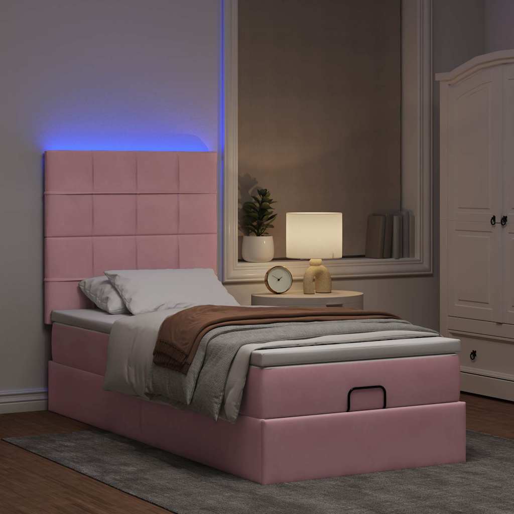 Vetonek Estructura cama otomana colchones terciopelo rosa 80x200cm