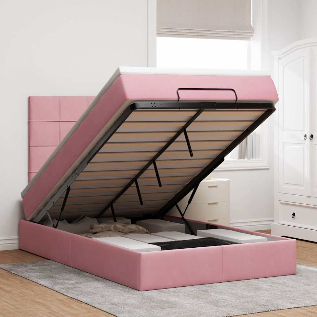 Vetonek Estructura cama otomana colchones terciopelo rosa 120x190 cm