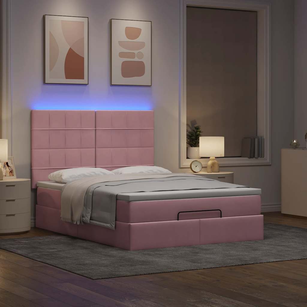 Vetonek Estructura cama otomana con colchones terciopelo rosa 140x190cm