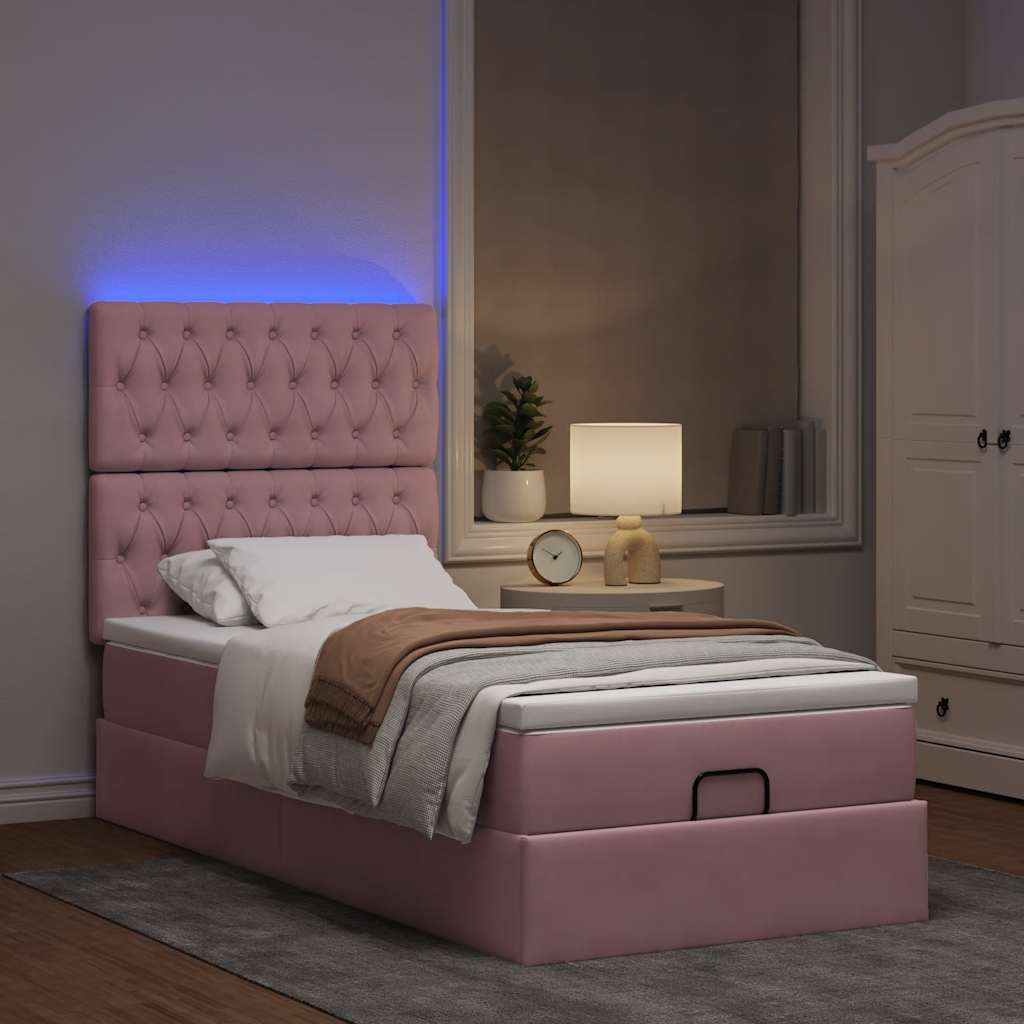 Vetonek Estructura cama otomana colchones terciopelo rosa 80x200cm