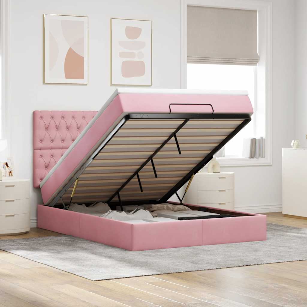 Vetonek Estructura cama otomana colchones terciopelo rosa 140x200cm