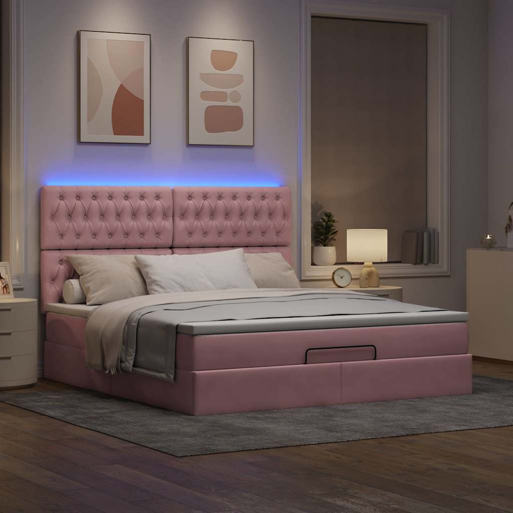 Ottoman bed structure mattresses pink velvet 180x200cm v13