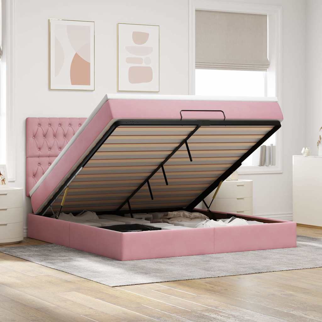 Vetonek Estructura de cama otomana colchones terciopelo rosa 180x200cm