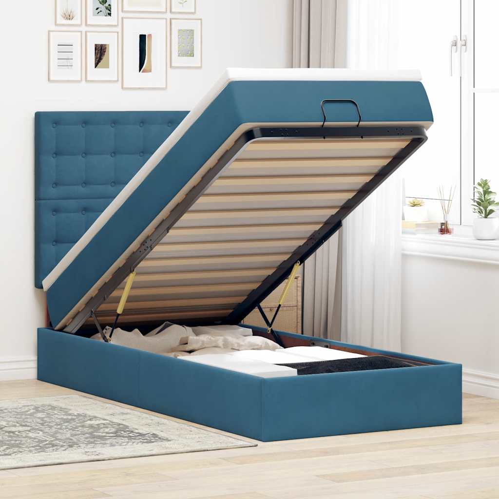 Vetonek Estructura de cama otomana con colchones terciopelo azul oscuro