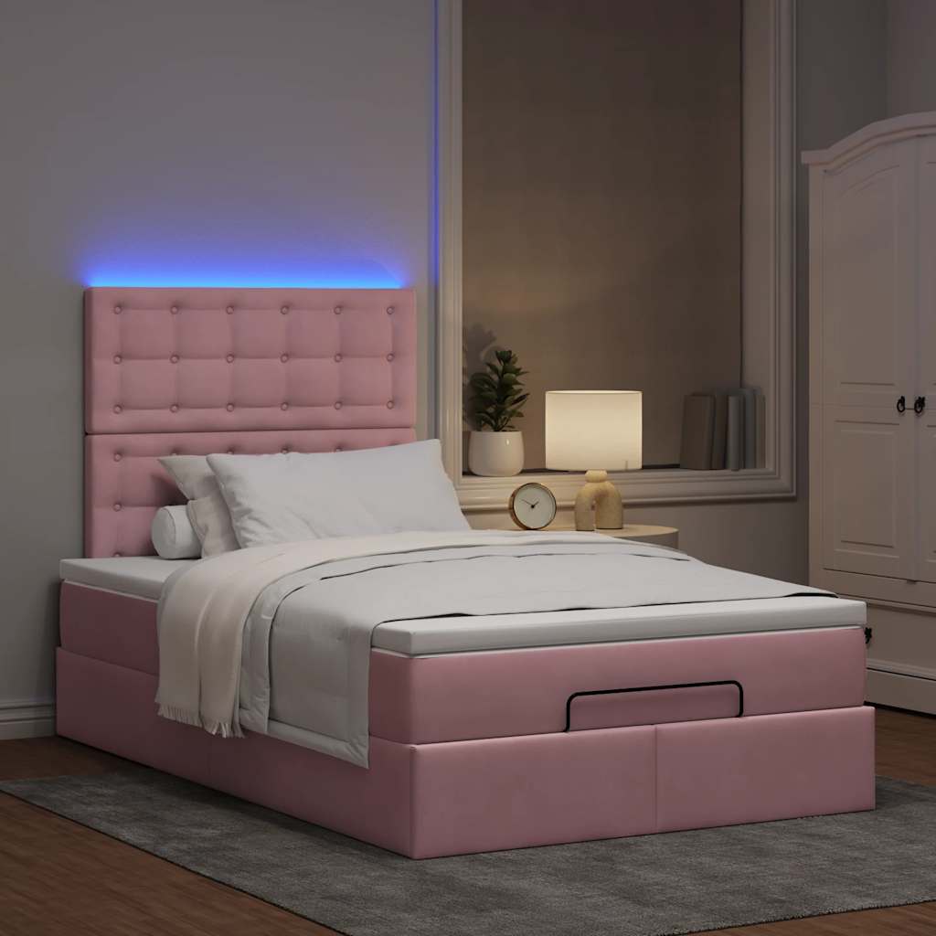 Vetonek Estructura cama otomana colchones terciopelo rosa 120x190 cm