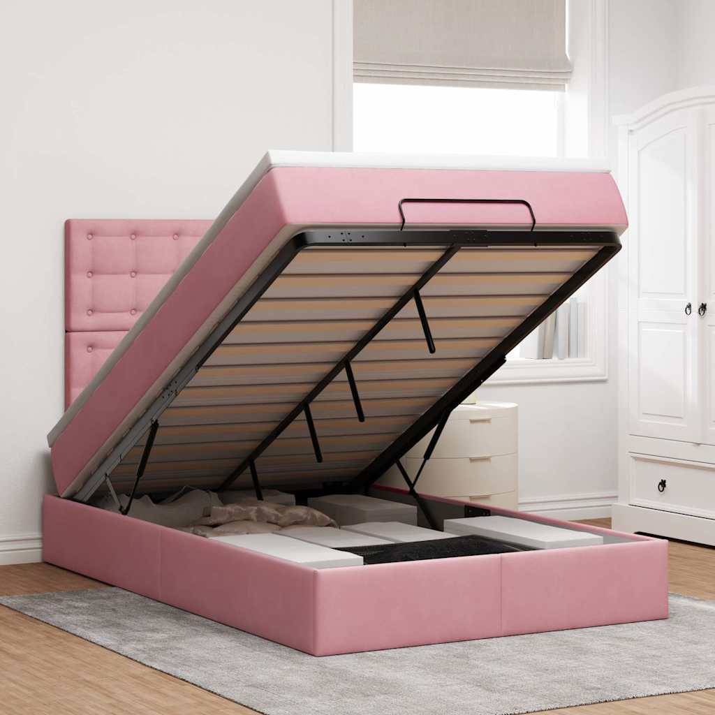 Vetonek Estructura cama otomana colchones terciopelo rosa 120x190 cm