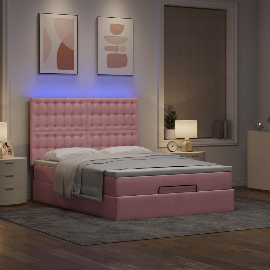 Vetonek Estructura cama otomana con colchones terciopelo rosa 140x190cm