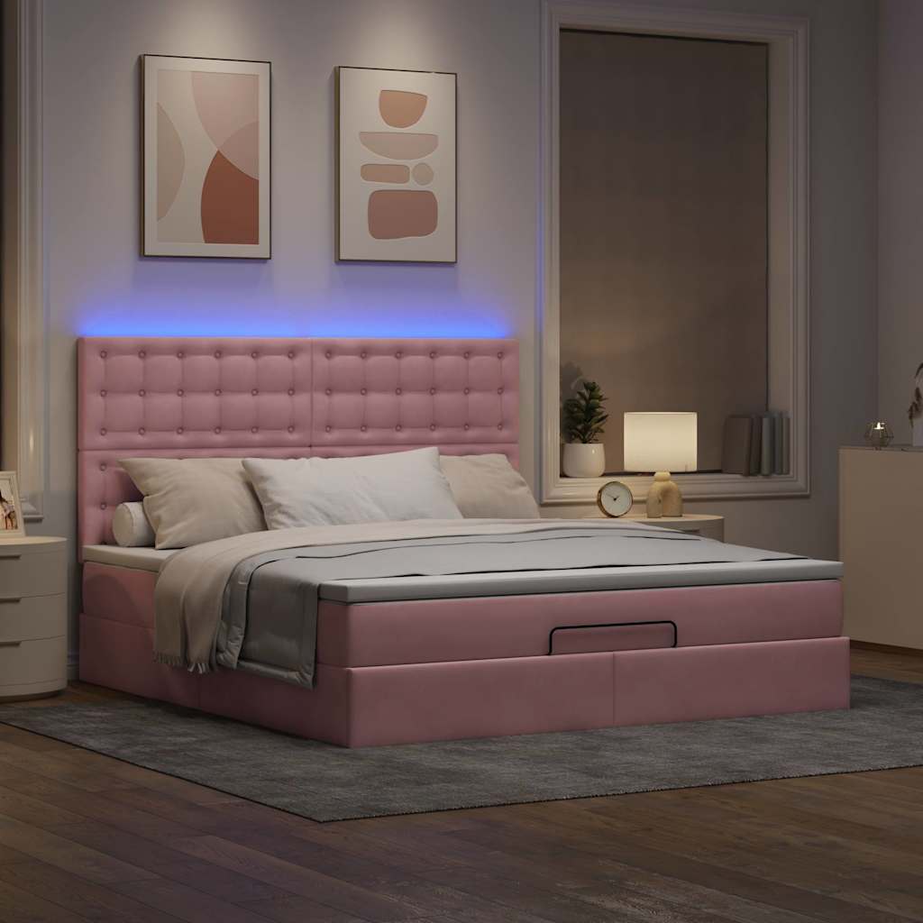 Ottoman Bed Structure Mattresses Pink velvet 180x200cm v85