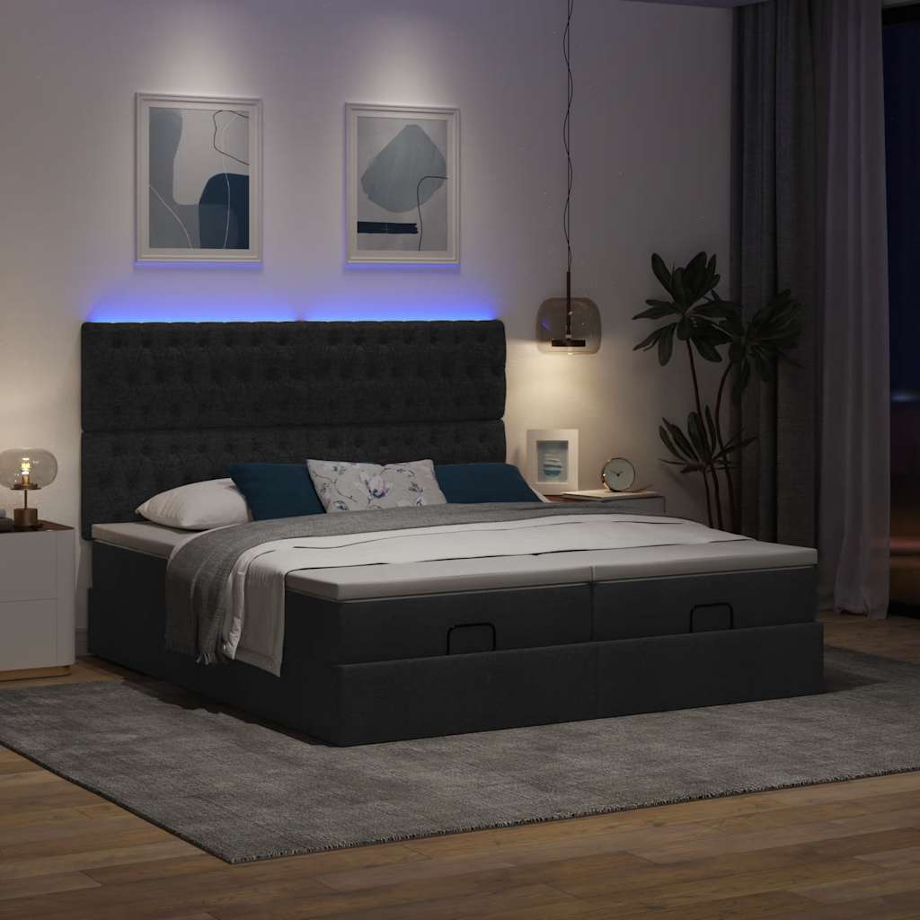 Structure de lit ottoman avec matelas en tissu noir 200x200cm