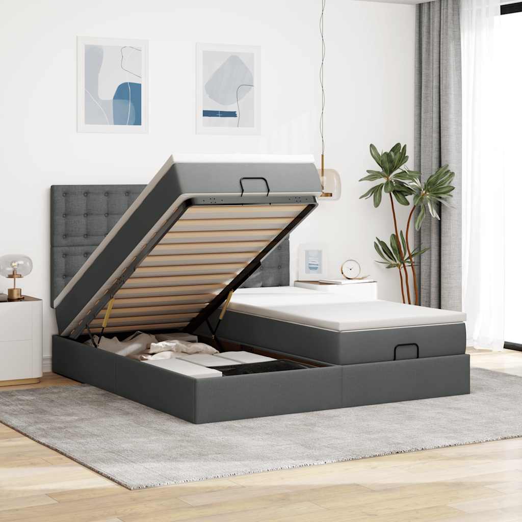 Vetonek Estructura cama otomana colchones tela gris oscuro 180x200cm