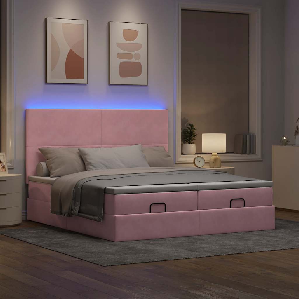 Ottoman Bed Structure Mattresses Pink velvet 180x200cm