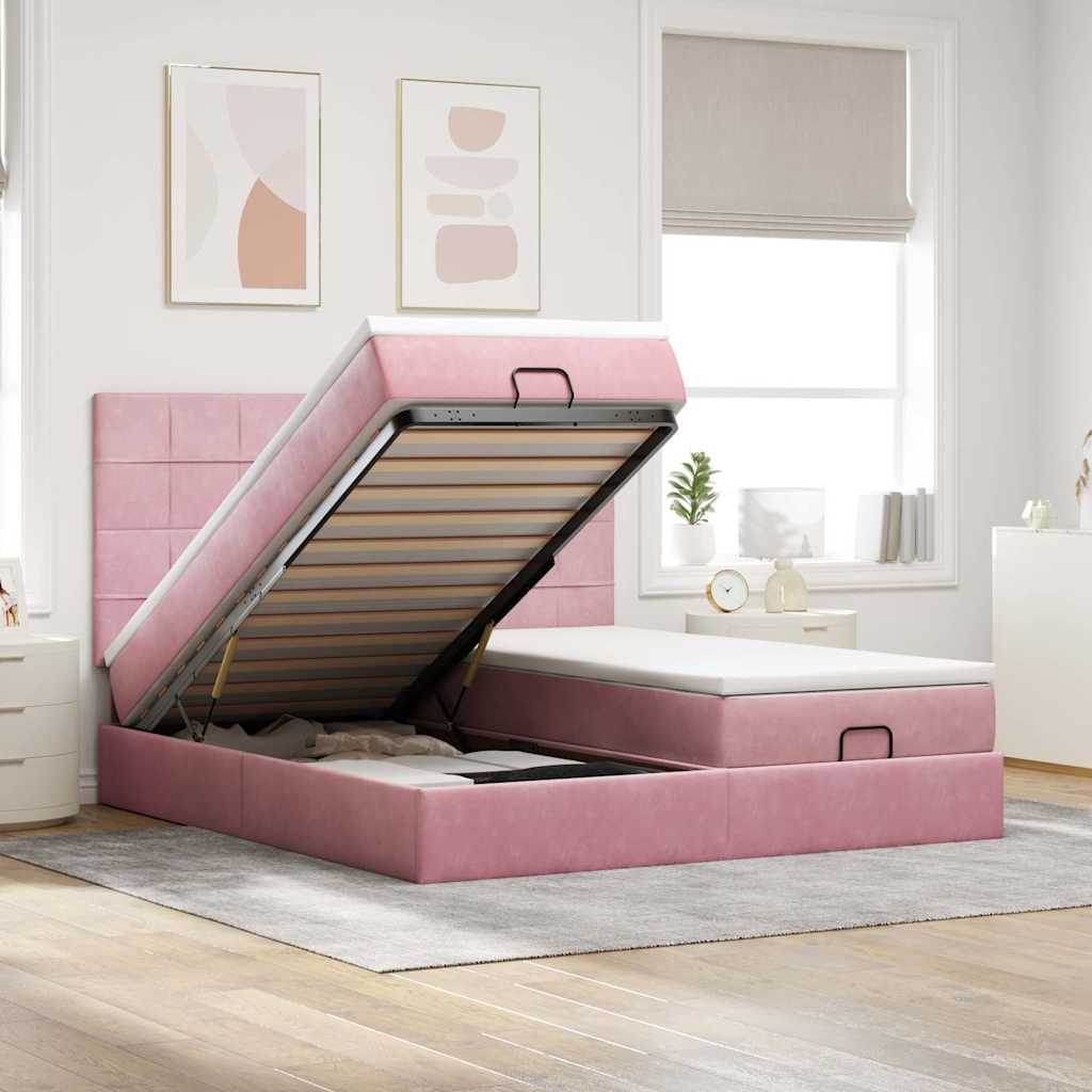 Vetonek Estructura de cama otomana colchones terciopelo rosa 160x200cm