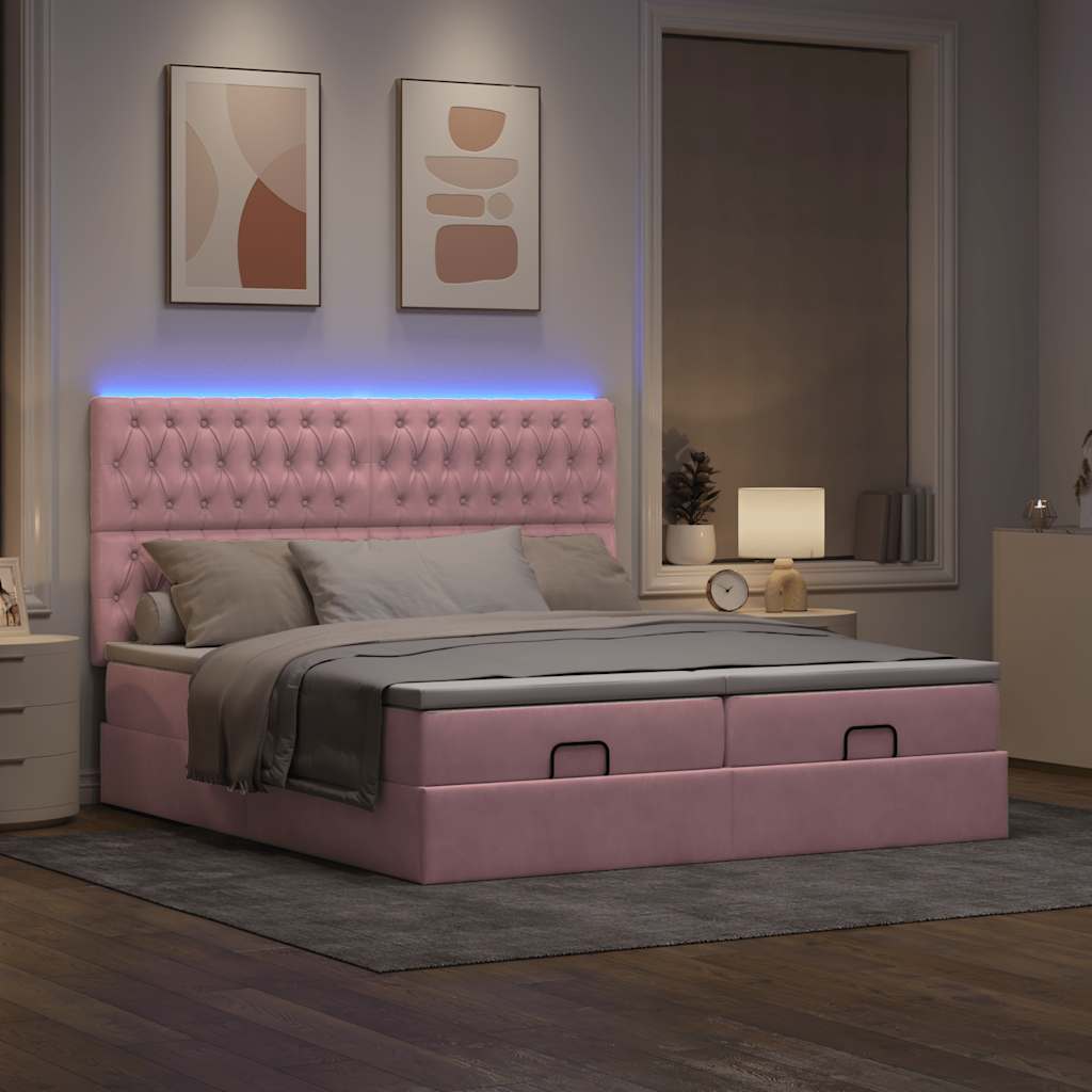 Ottoman Bed Structure Mattresses Pink velvet 180x200cm