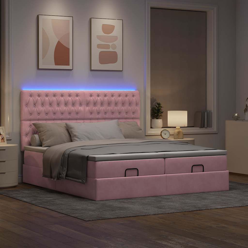 Ottoman Bed Structure Mattresses Rose velvet 200x200cm