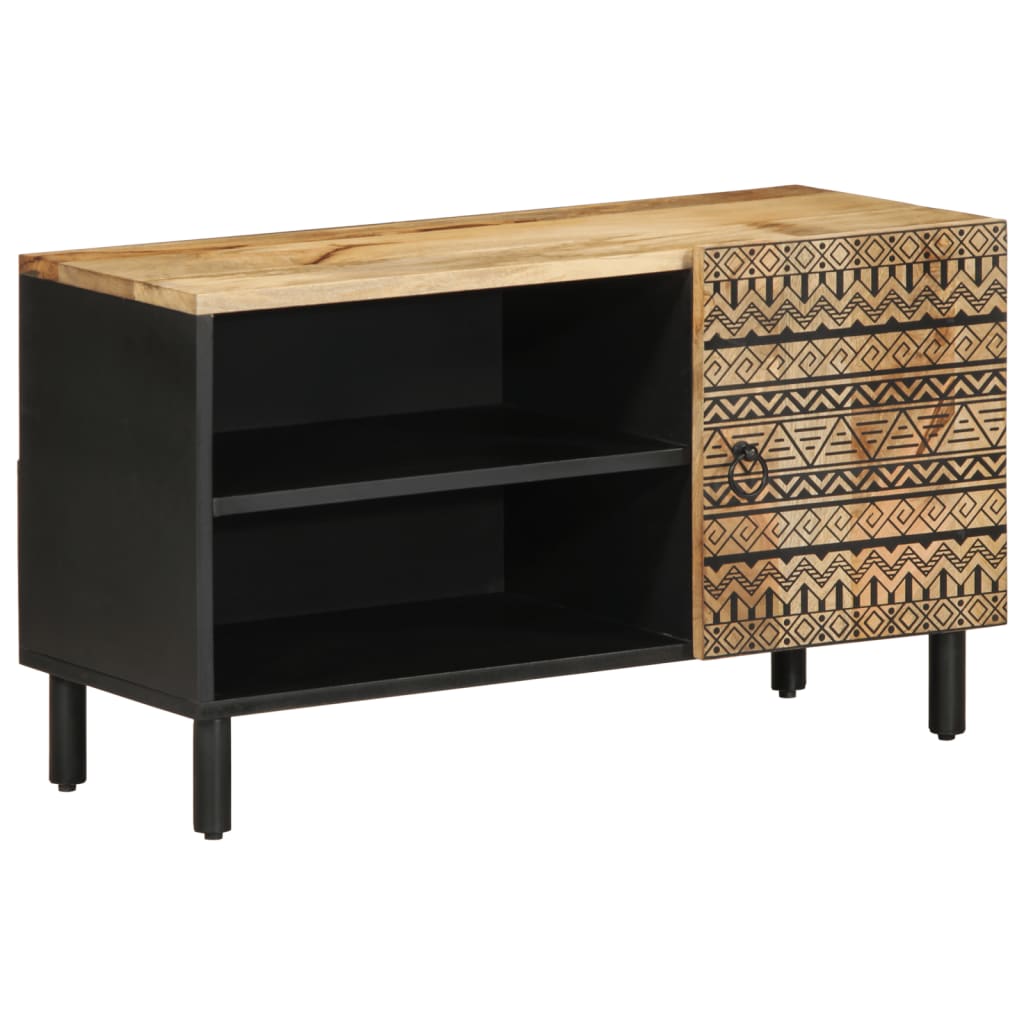 Vetonek Mueble de TV madera maciza de mango rugosa negro 80x33,5x46 cm